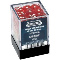 Набор стандартных кубиков D6 Stuff-Pro, 36 шт. (12 мм, прозрачные красные)