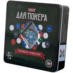 Фабрика Покера: Набор из 100 фишек с номиналом для покера в жестяной коробке